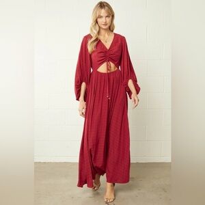 Entro Burgundy Long Sleeve Maxi Dress